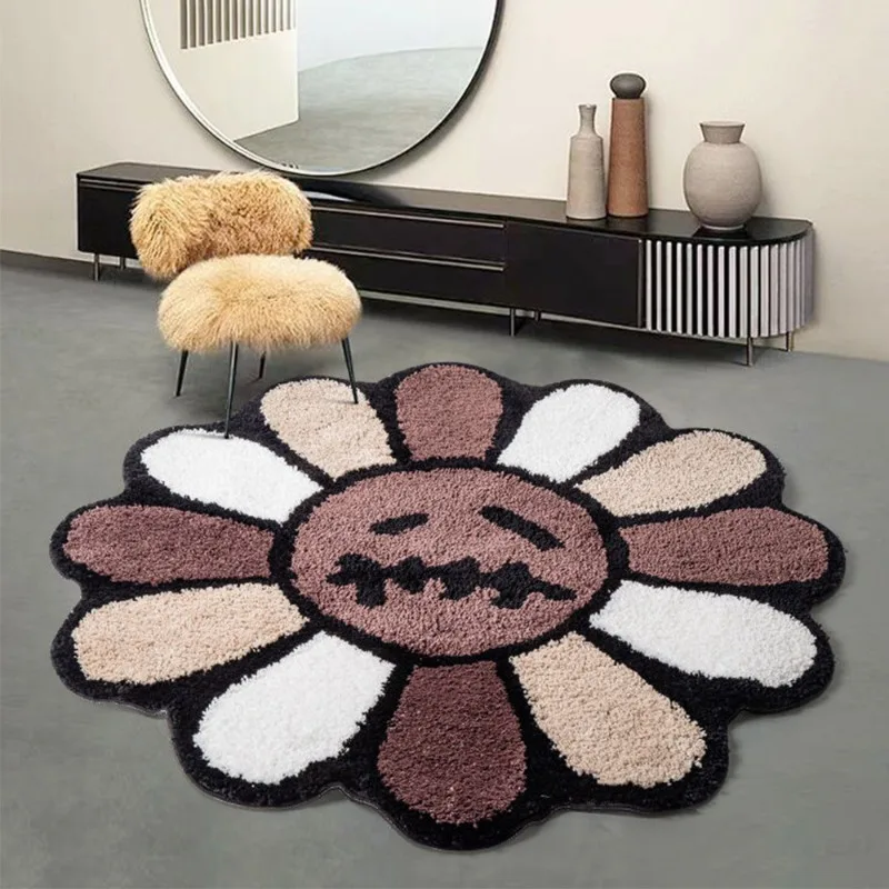 Aesthetic Tufted Sunflower Carpet Bathroom Antislip Area Rug Cactus Jack Flower Mat Bedroom Rug Living Room Decoration Ornament