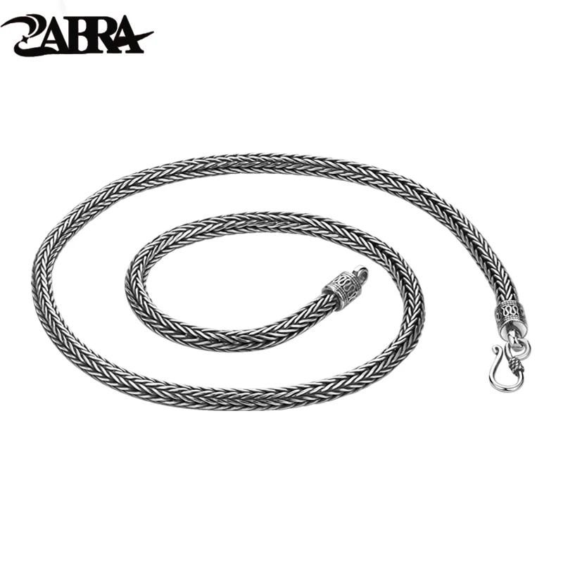 

ZABRA 925 Silver Woven Necklace Men's Trendy Brand Ancient Method Peace Pattern Decorative Silver Chain Gift