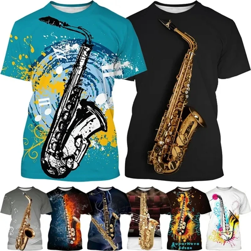 New Jazz Musical Instrument Saxophone 3D Print T Shirt Men's Casual Music Art Short-sleeved T Shirt Printed Streetwear Top Shirt