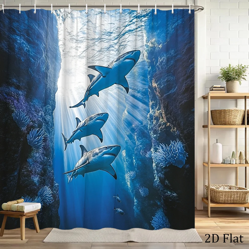 

Dramatic Deep Sea Shark Underwater Ocean Life Blue Theme Shower Curtain Tropical Bathroom Decor Waterproof 180x180cm