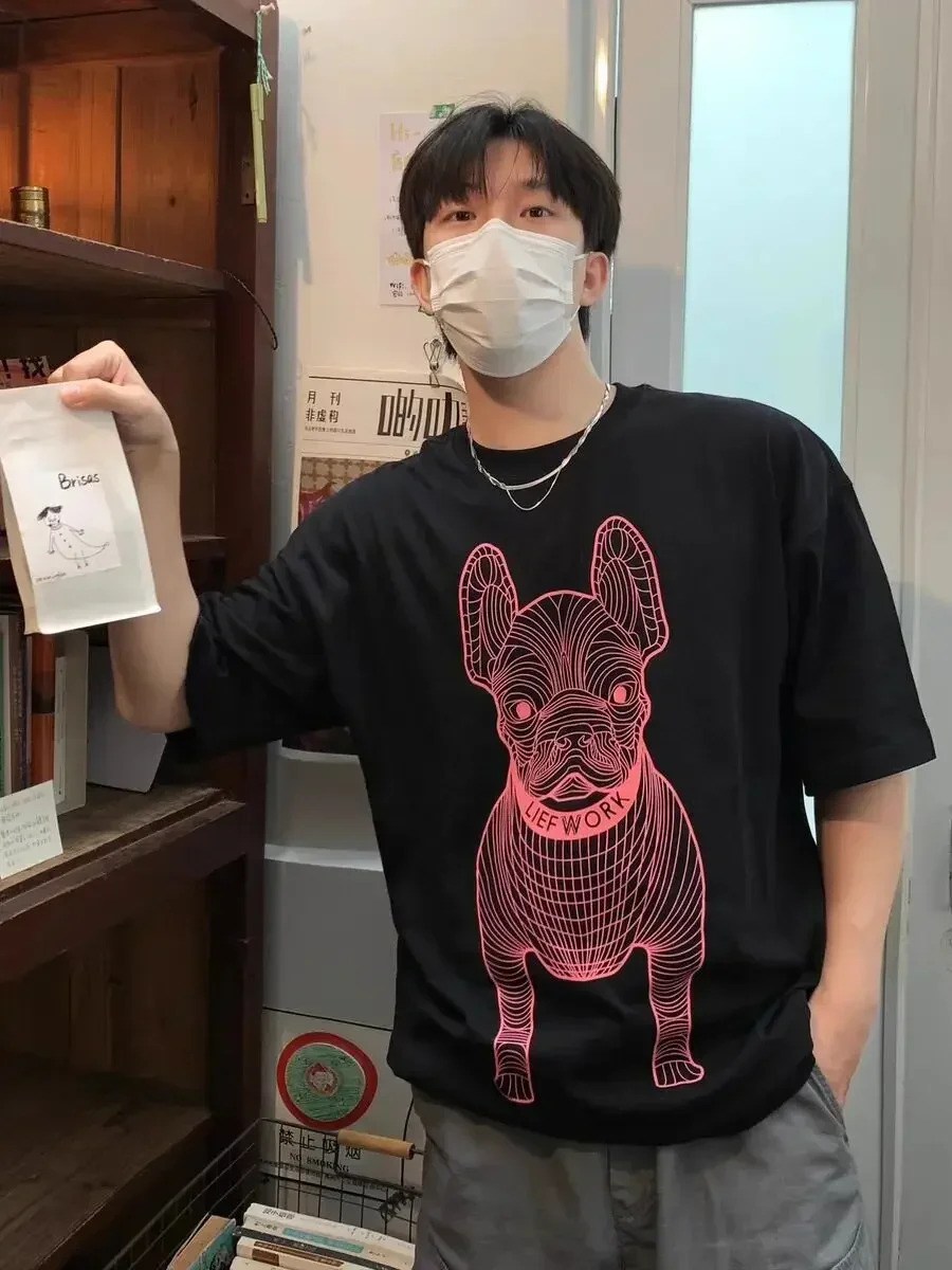 Camiseta de manga corta de gran tamaño para hombre y mujer, 100% de algodón, con estampado de perro, moda de alta calidad, Corea, 2024