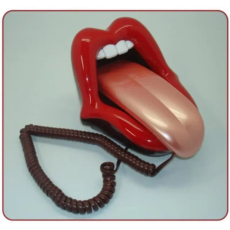 Unique Red Lips Open Mouth Phone with Tongue Design Corded Land Line Telephone Decoration for Home Office Table Desk Phone