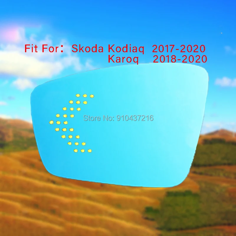 

For Skoda Kodiaq Karoq Heating Blue Lens Large Vision Rearview Mirror Wide Angle Demist Glass Anti-Glare Turn Single Lamp