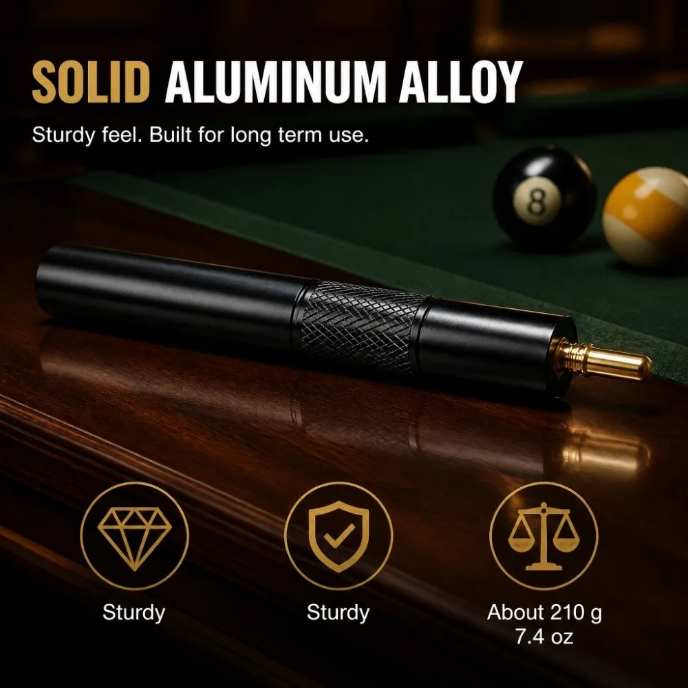 Aluminum Alloy Pool Cue Extension Threaded Connector Telescopic Structure Cue Lengthener Black Finish Slim Cylindrical Body
