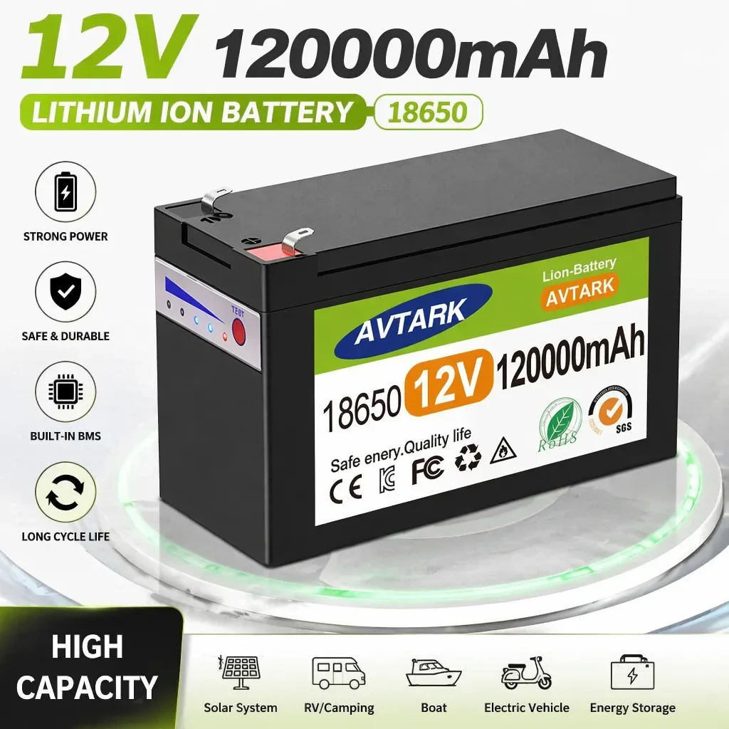 12V LiFePO4 120Ah Lithium Deep Cycle Battery, 4000+ Cycles Rechargeable Battery, Lithium Iron Phosphate for Solar/Wind Power