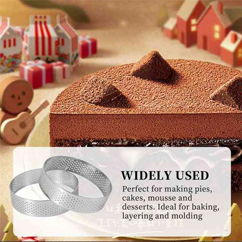 

J1UL1N 8Pcs 10Cm Circular Tart Ring Pizza Dessert DIY Stainless Steel Perforation Fruit Pie Cake Mousse Molds Baking Mould Tool
