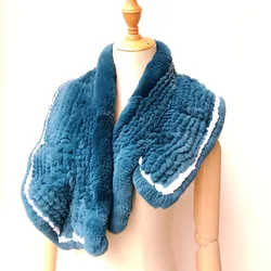 2024 New Real Rex Rabbit Fur Scarf Wave Cut Fashion Warm Women Natural Fur Shawl Snood Luxury Female Soft Hand Knitted Scarves