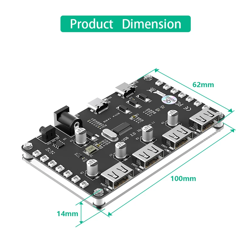 4 Port USB 2.0 HUB with 3528 Colorful LED DC 5/12V Auxiliary Power for PC Laptop Keyboard Mouse HDD Support Windows/Mac/Linux OS