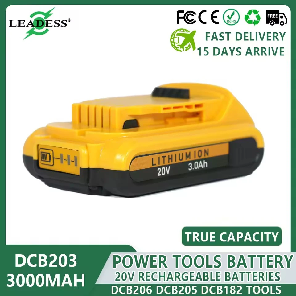 20V 3AH DCB200 Replacement Li-ion Battery for DeWalt DCB205 DCB201 DCB203 Power Tool Set 20Volt 20 V Batteries 3000mah Battery