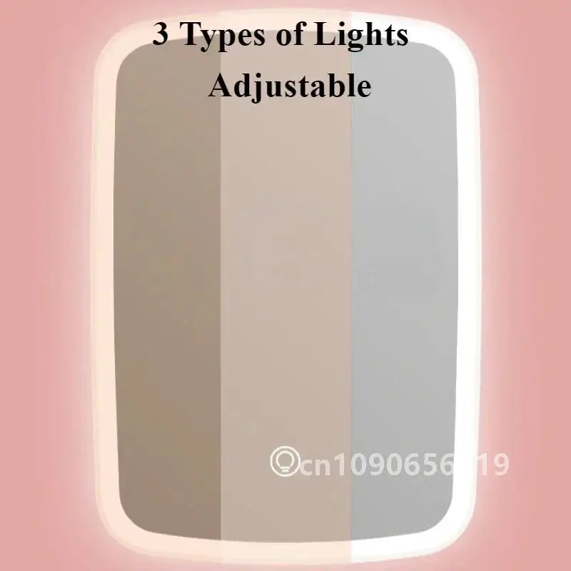 Miroir de Maquillage LED avec Support, Pliable, Compact, Blanc, Carré, Cosmétique de Voyage, avec 3 Lumières pour Documents