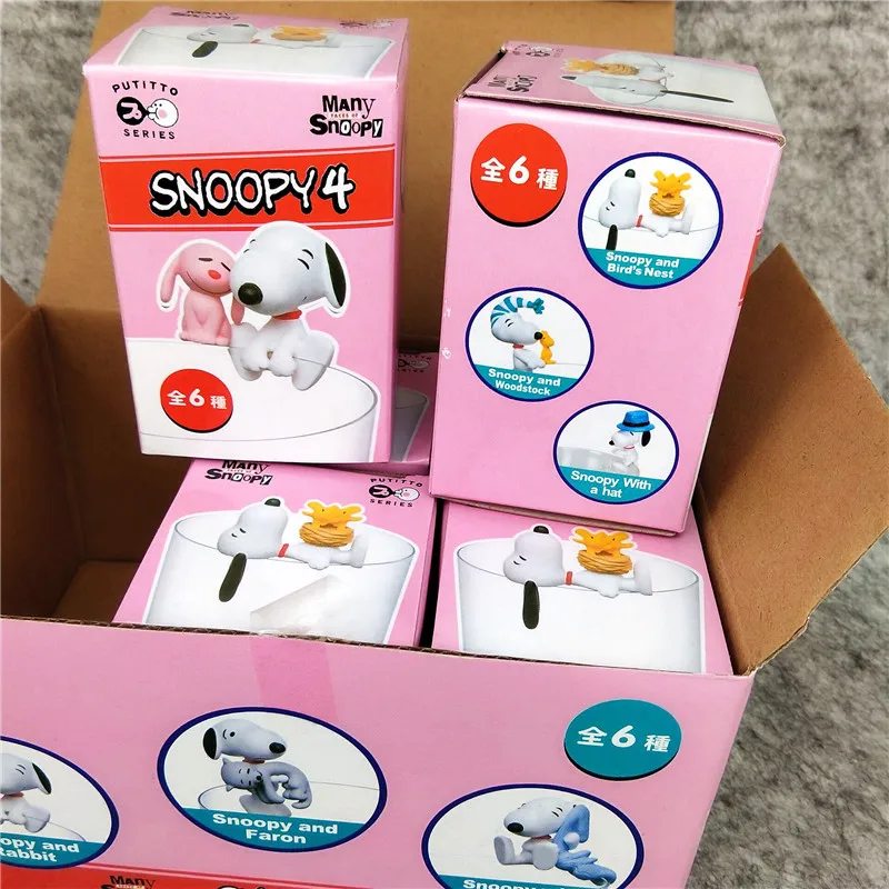 Anime Snoopy Figur Aksi Liontin Patung Pelek Tepi Cangkir Mode Boneka Kawaii Dekorasi Koleksi Mainan Kotak Buta Hadiah Anak-anak