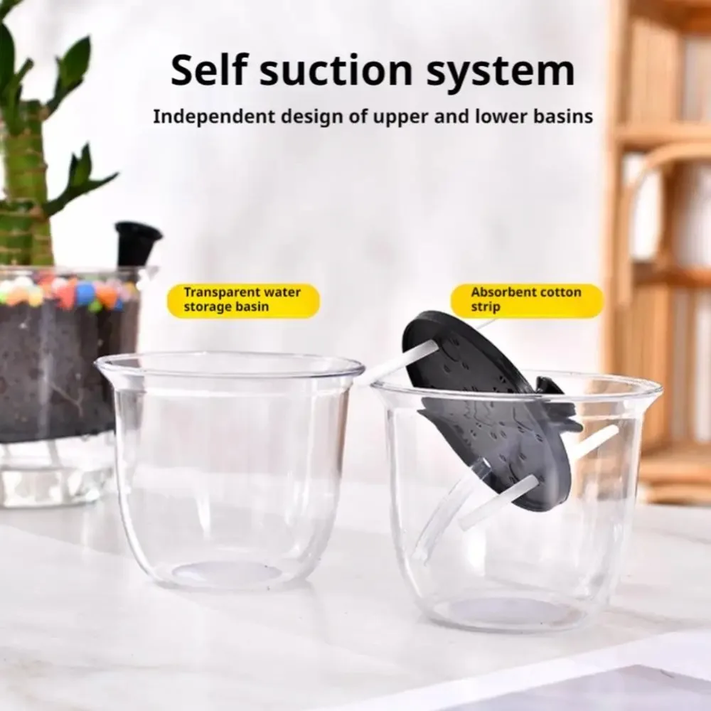 1pcs Transparent Self Watering Plant Pot Self Watering Double Layer Flowerpot Automatic Water Absorption Plastic Planter Pot
