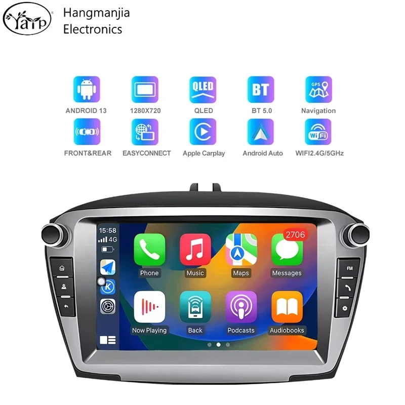 hangmanjia Android14 Wireless CarPlay Android Auto Radio for Hyundai ix35 Tucson 2 LM 2009-2015 4G Car Multimedia GPS no din dvd