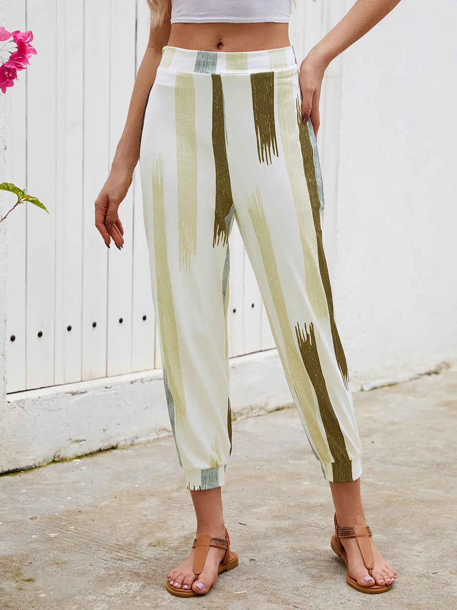 Nouveau pantalon de jogging harem pour femme 2026, imprimé abstrait à motifs de pincettes, taille haute élastique, style streetwear décontracté vintage