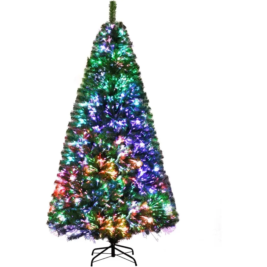 

7FT Pre-lit Fiber Optic Artificial Christmas Tree with 820 Branch Tips in Spruce Green Color Metal Stand Included Fully Decorat
