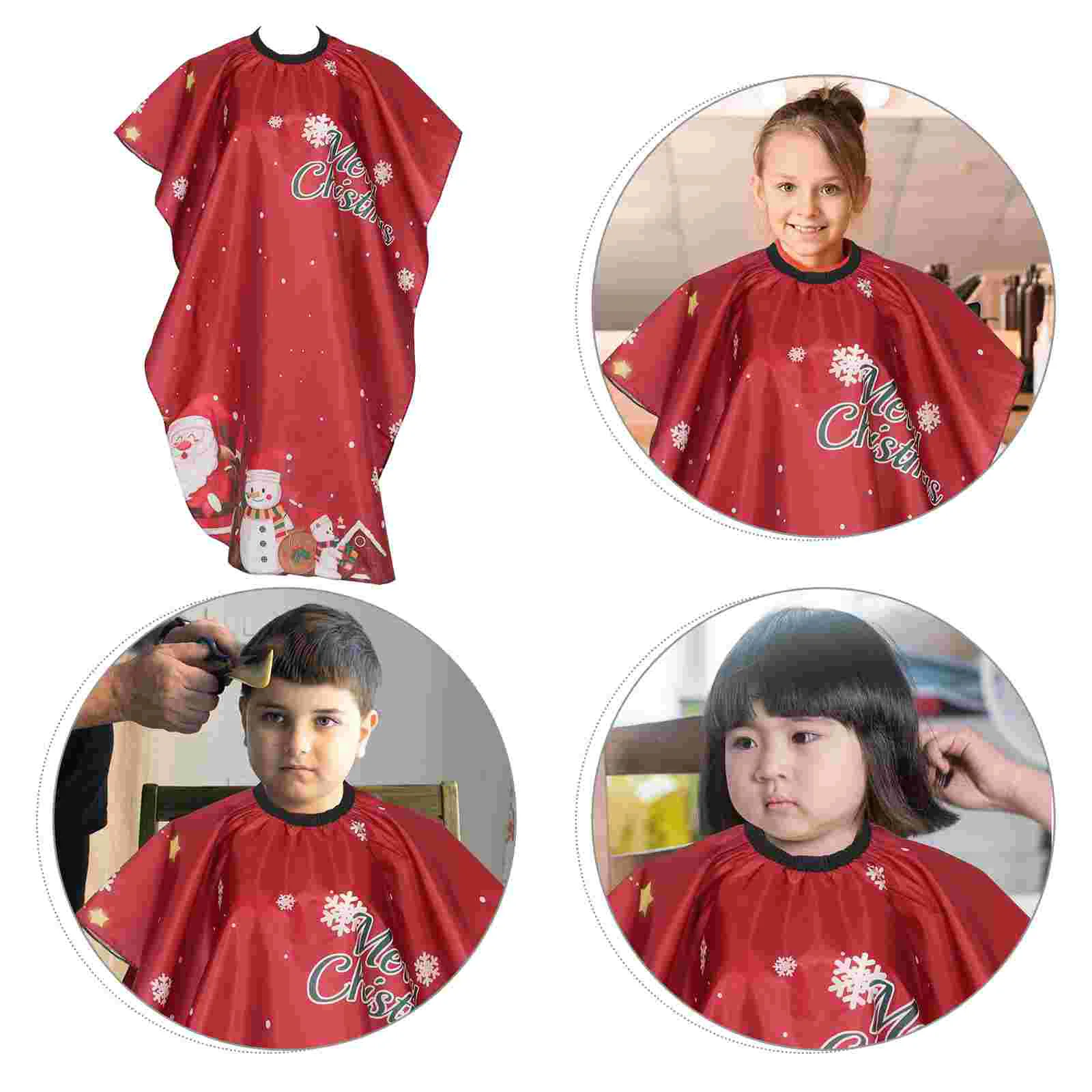 Children's Barber Cloth Holiday Cape Apron Haircut Kids Elastic Neckline Haircutting Red with Baby