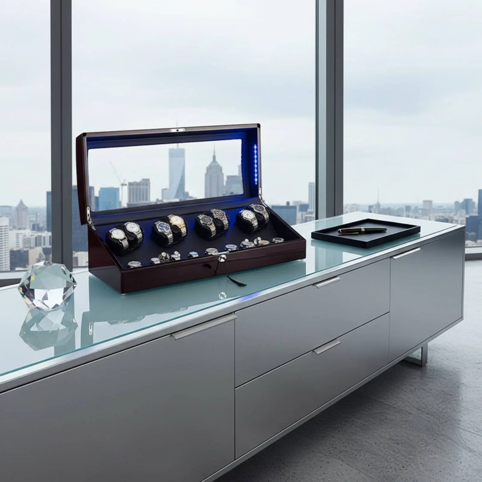 

8+9 Watch Winder Box Multiple Rotation Modes Automatic Watch Winder Jewelry Storage Anti-Anti-Interference Design Piano