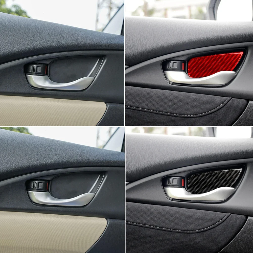 For 2016-2019 Honda Civic 10th Gen 4Pcs Car Door Handle Bowl Cover Trim Carbon Fiber Decor Sticker Car Interior Accsesories view 3
