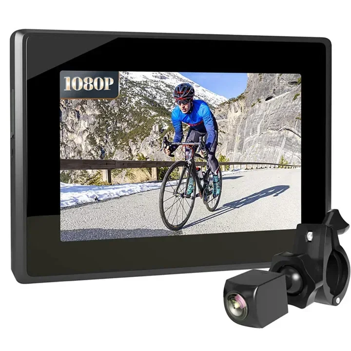 

Handlebar Bike Mirror Bicycle Rear View Camera Night Vision Mirror Camera With 115 Wide Angle 5 Inch 1080P