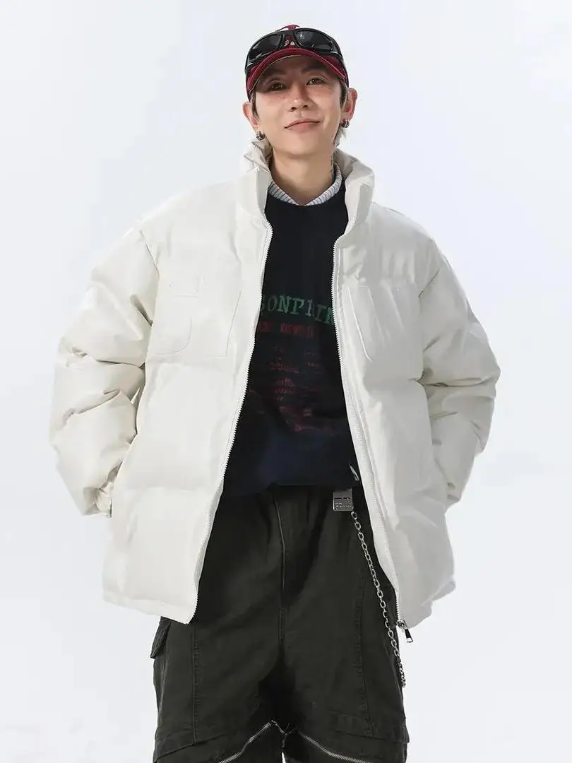 

Утепленная мужская зимняя куртка из хлопка и полиэстера с воротником-стойкой, свободного кроя, на молнии, повседневная