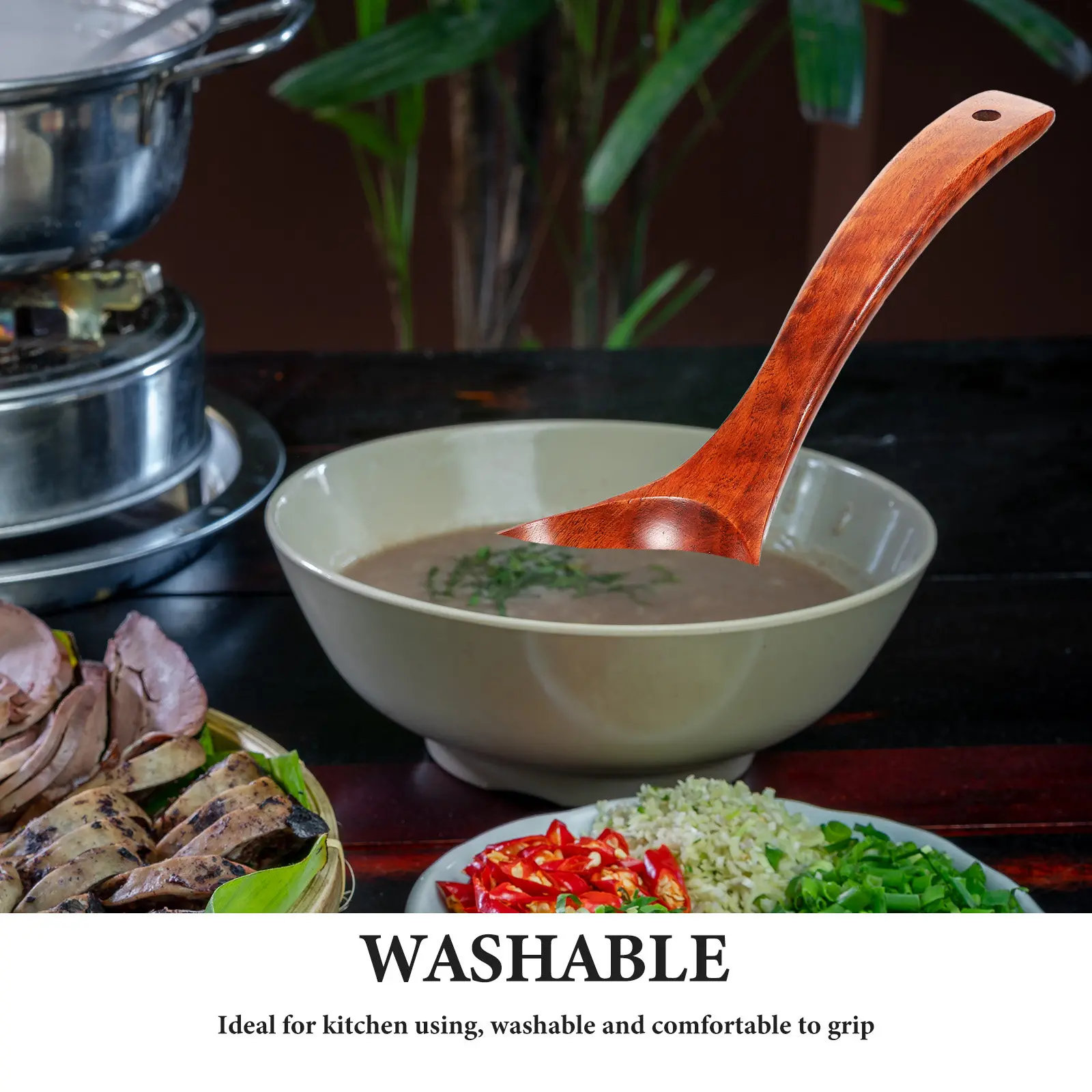 Eco Friendly Solid Wood Soup Ladle 28Cm Lifetime Durability Hand Wash Air Dry Kitchen Essential Comfortable Grip Cooking Spoons