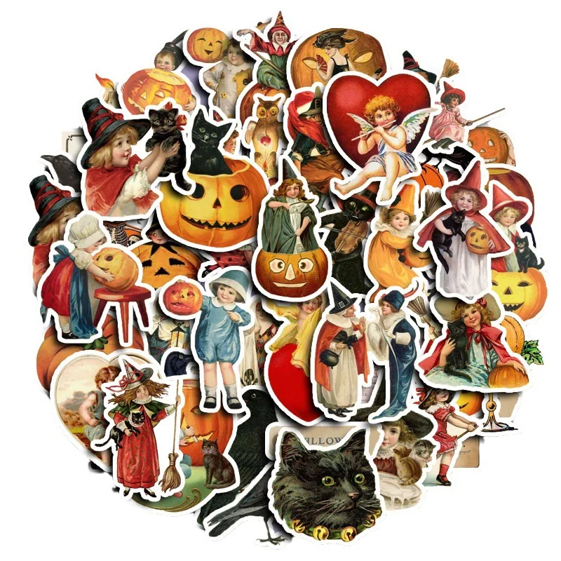 10/30/50PCS Retro Horror Halloween Pumpkin Cartoon Sticker DIY Phone Laptop Luggage Skateboard Graffiti Decals Fun for Kid Toy