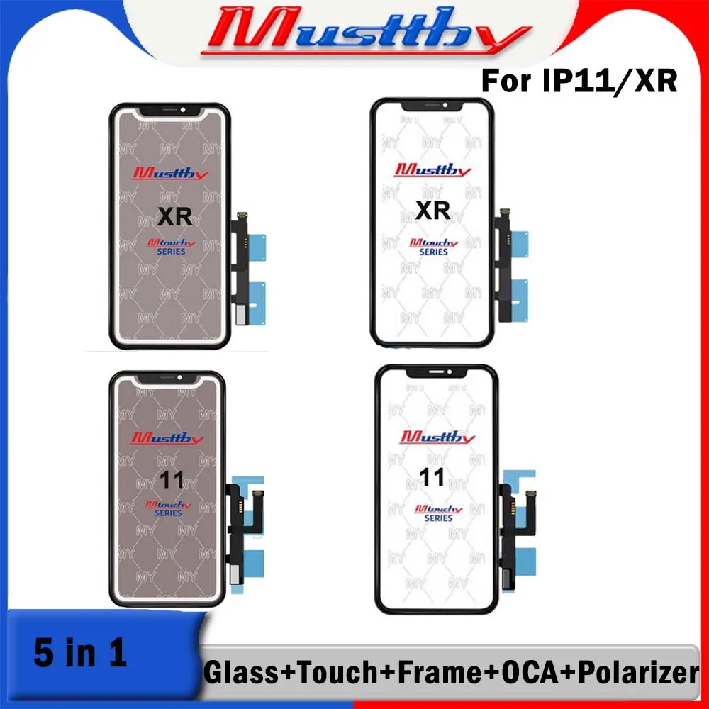 

Mustty 5pc 1:1 OEM Touch Panel Digitizer Sensor+Frame Bezel OCA+Polarizer Replacement for iPhone XR 11 NO IC Screen Glass Repair