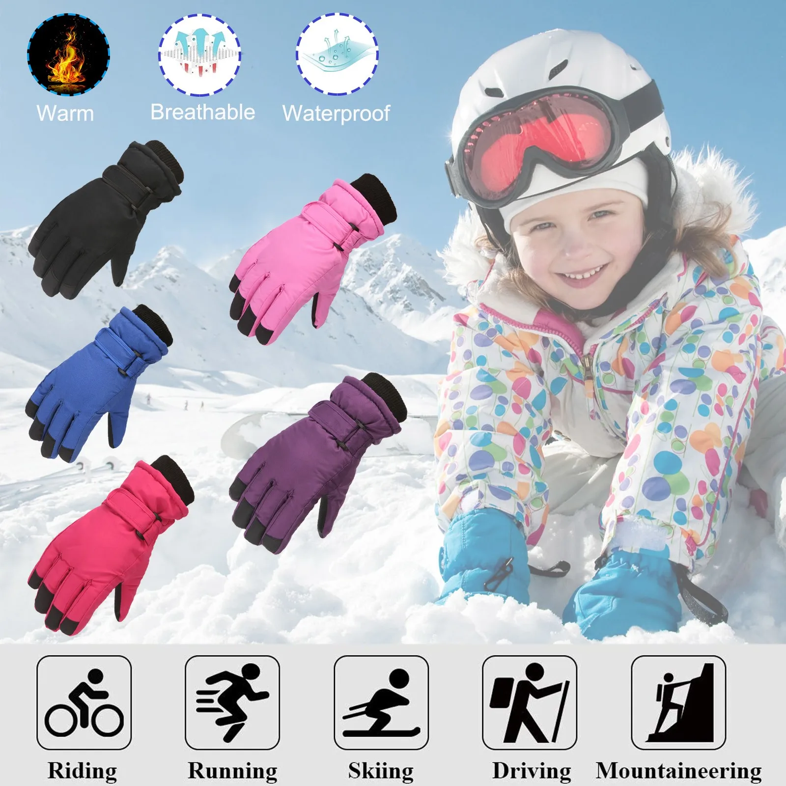 Winter Outdoor Children's Ski Gloves Boys Girls Snow Skating Snowboarding Windproof Warm Ski Gloves Suit For 7-12 Years Old Kids