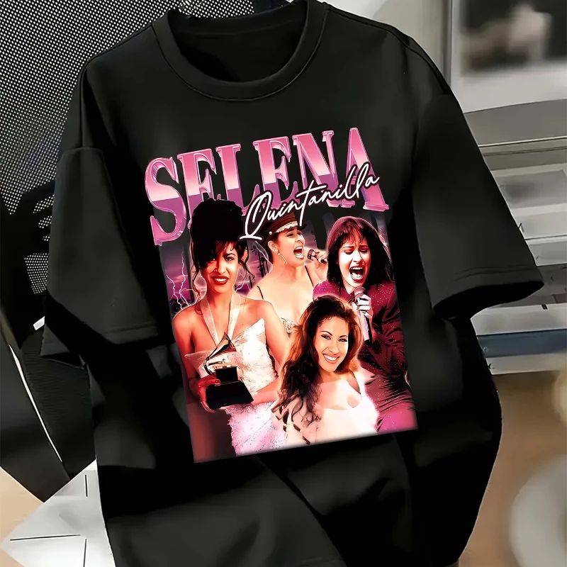 

Американская женская повседневная футболка с короткими рукавами Selena Quintanilla с узором и принтом, новая летняя мужская и женская уличная одежда