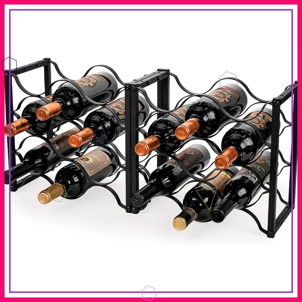 Modern 3-Tier Black Metal Wine Rack, Holds 18 Bottles, Space-Saving for Countertop or Cabinet Use