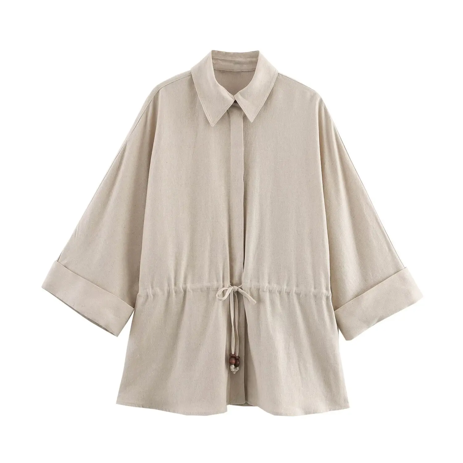 

Women's clothing 2025 spring new style European and American style fashionable simple and versatile casual linen blend shirt