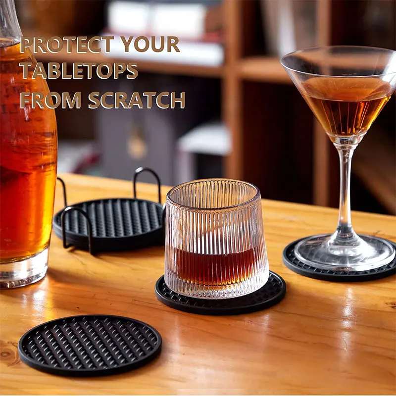 Drink Coasters Set of 6 with Holder Silicone Coasters Tabletop Protection for Any Table Type Dishwasher Safe Coasters for Drin