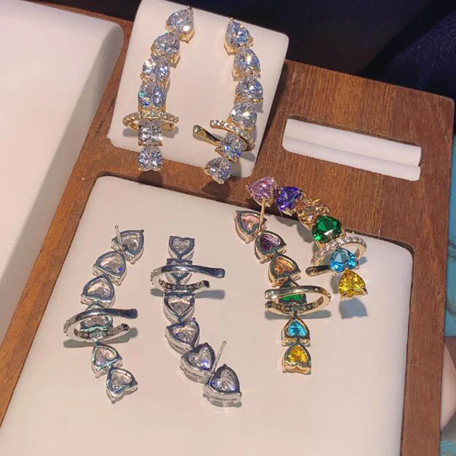 fashion peach heart earrings symmetry elegant women shiny zircon fancy European American popular hot ear jewelry