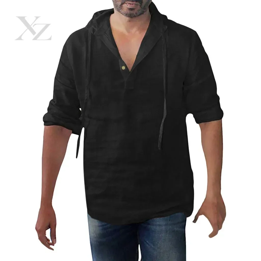 Men's Plus Size Linen Tee Shirt Solid V Neck Lace-up Pullover Loose Half Sleeve Summer Beach Casual Top {}
