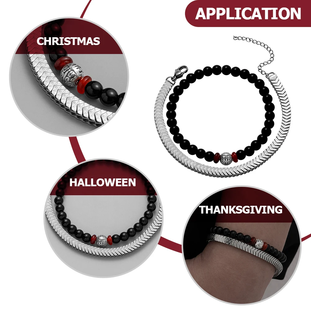 

1 set 1 Set Double Layer Beaded Bracelets For Men Personality Wrist Chain Fashion Cool Style Titanium Steel Hand Jewelry Gift