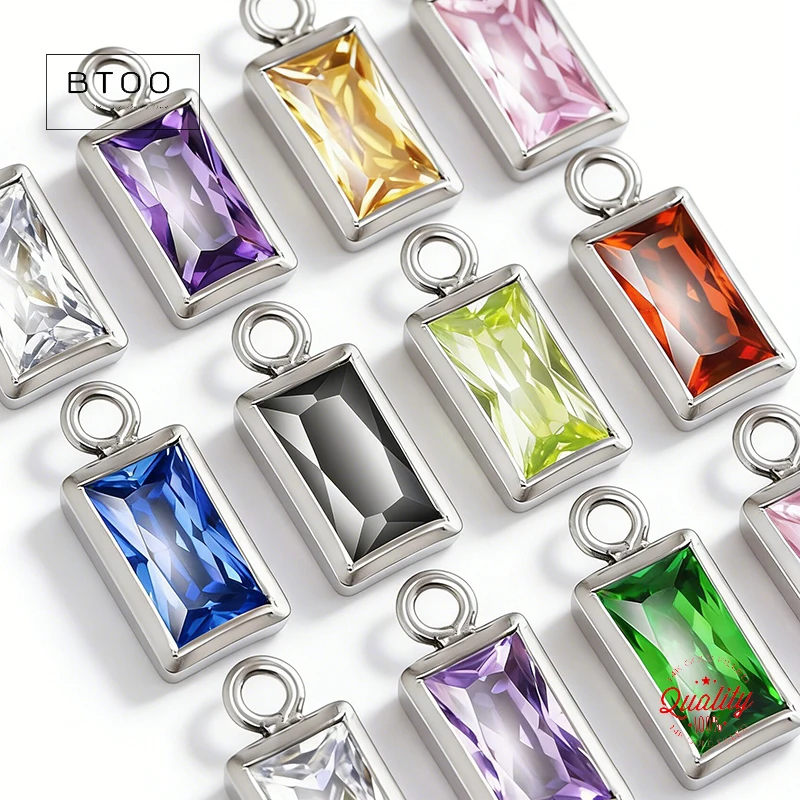 

925 Sterling Silver 3x5mm 3A CZ Rectangle Bezel Drop Birthstone Drops, Bezel Setting With CZ, DIY Necklace Pendant Accessories