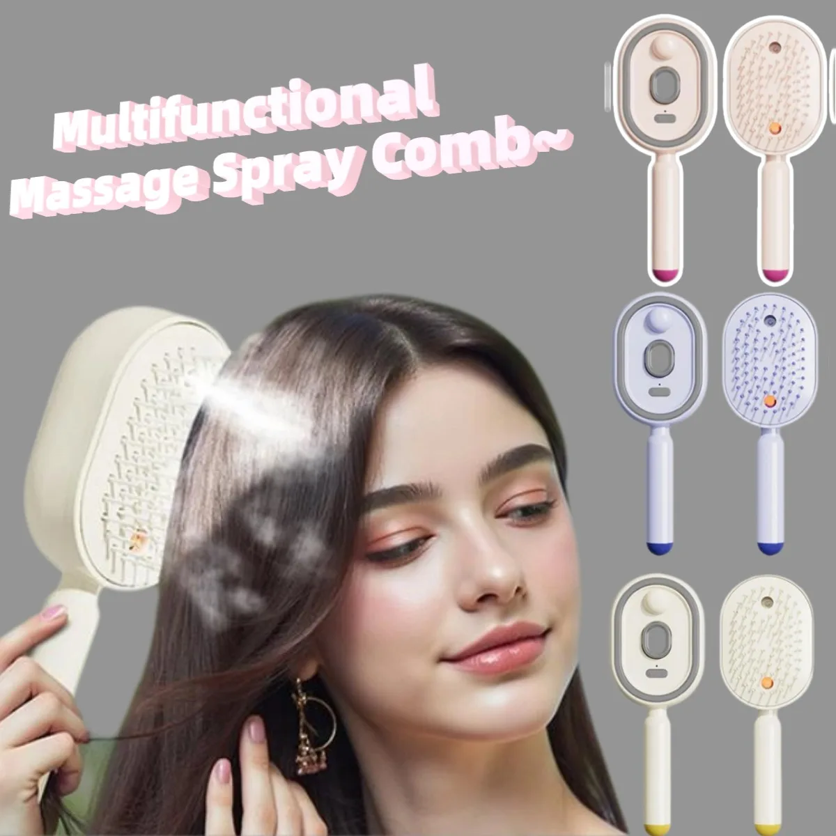 Electric Spray Air Cushions Massage Comb 3 in 1 EssentialOil Mist Atomizing Scalp Massager Anti-Static Self-Cleaning Hair Comb