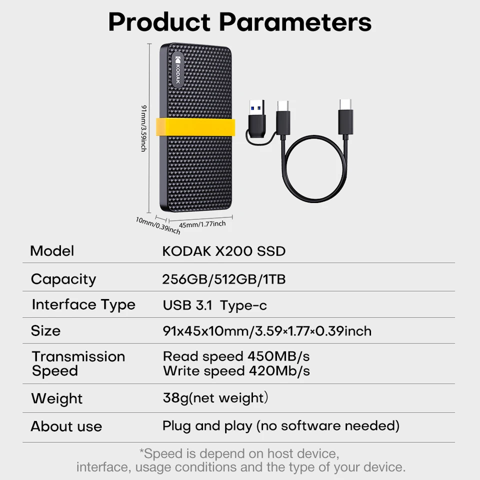KODAK Original X200 External SSD Hard Drive HD Externo USB3.1