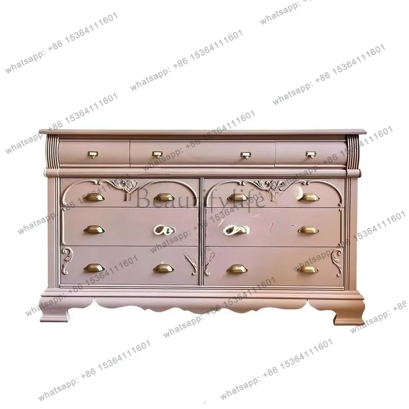 

French light luxury entrance cabinet high-end villa living room carved decorative locker