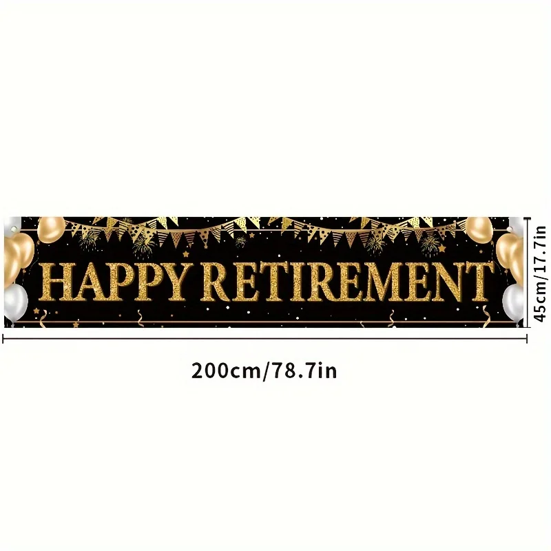 Retirement decorating banner Black and Gold Retirement banner marks retirement party decorating supplies Hanging home decor