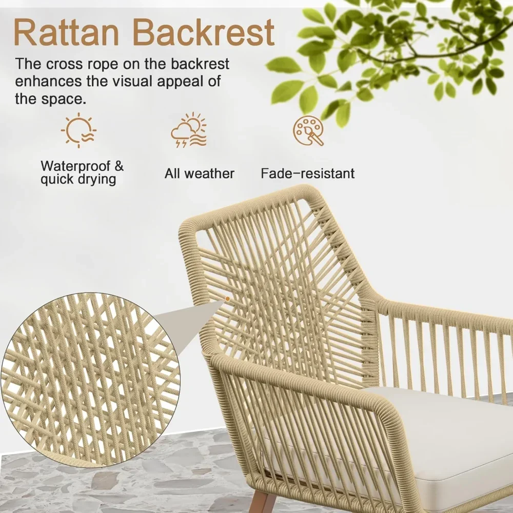 Zestaw 2 stołków barowych o wysokości blatu, krzesła rattanowe na patio z zakrzywionym oparciem, aluminiowa rama, styl boho z miękkim siedziskiem.