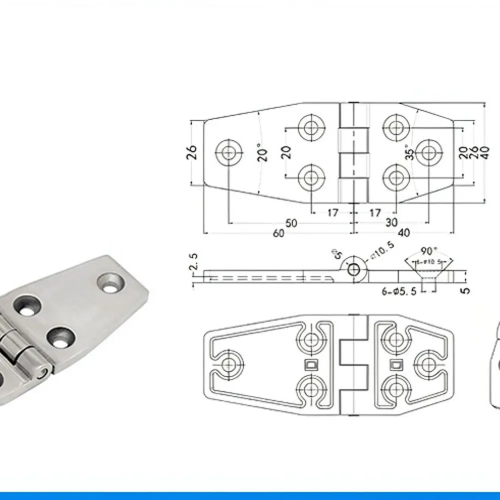 Industrial Metal Hinge 316 Stainless Steel Cabinet Equipment Door Flat Open Fan Shape Support Reliable Hardware HT067 Part