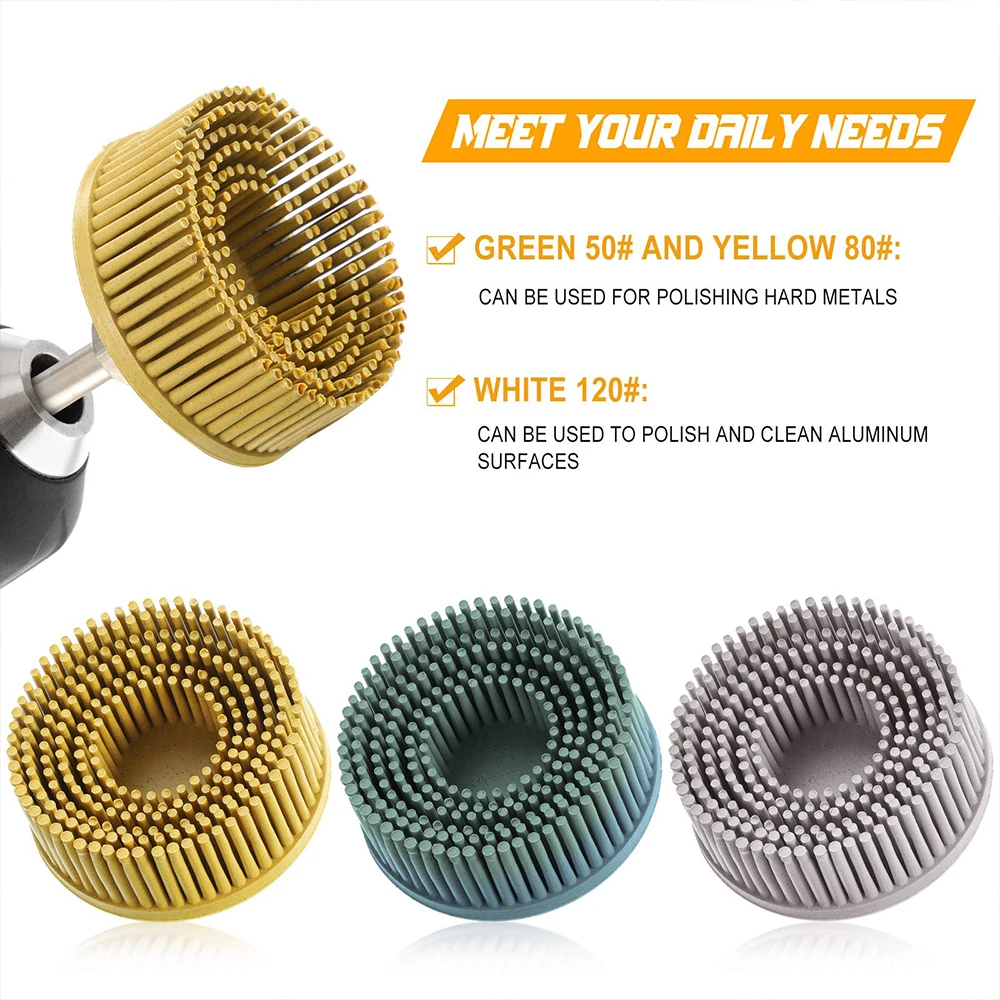 1/4 Inch Shank Attachment, Gasket Coating Removal Disc for Metal 3 Inch Bristle Disc Rubber Abrasive Brush Polishing Wheel