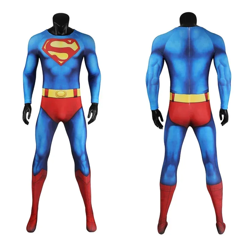 1978 جودة عالية هالوين رجل Zentai البدلة تمويه سوبر تأثيري حلي بطل ارتداءها مع عباءة حمراء ثلاثية الأبعاد مطبوعة كينت الزي