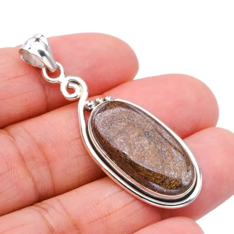 

Hesy® Natural Bronzite Handmade 925 Sterling Silver Pendant 2" F5140