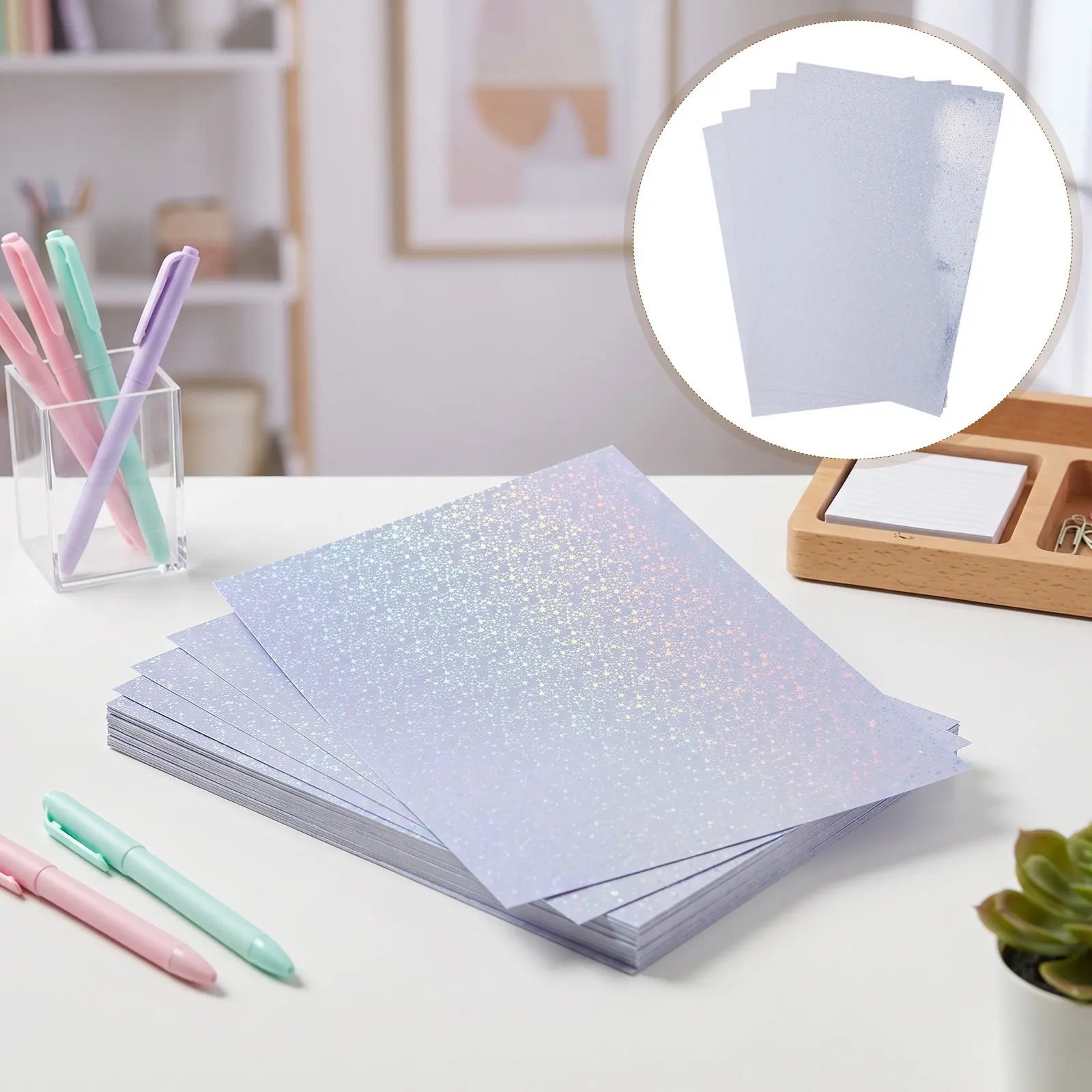 24Sheets Holographic Sticker Paper Waterproof Self Adhesive Vinyl Printable Sticker Paper for Inkjet Laser Printer Notebook