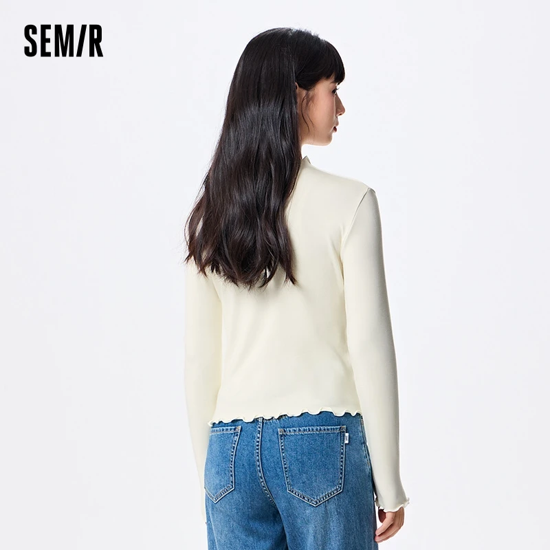 Semir Bottoming Shirt Women Half-High Collar Slim Fit Trendy Brushed Base Layer That Can Be Worn Outside