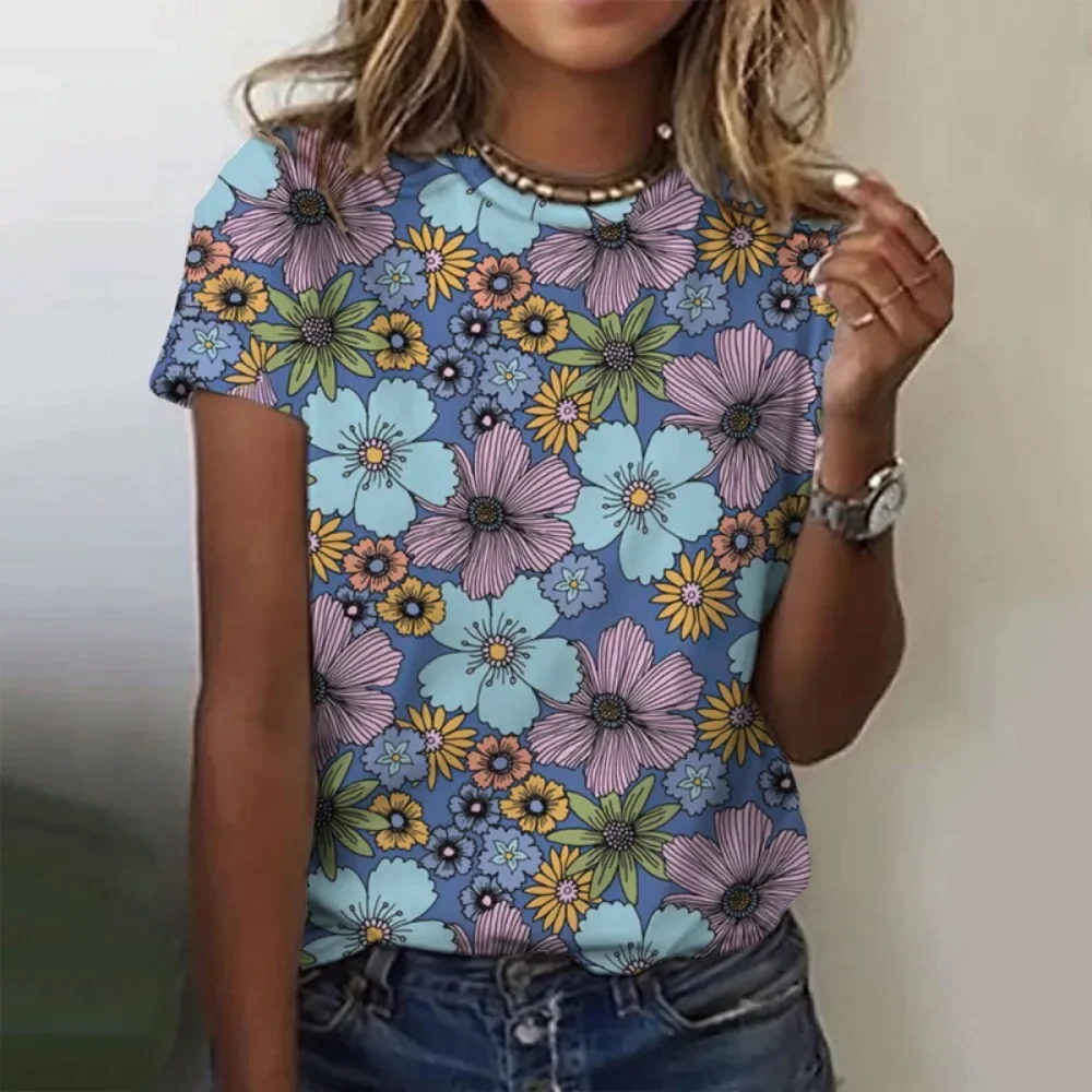 Women Floral 3D Print Milk Silk T-Shirt Short Sleeve Breathable Soft Flattering Casual Daily Streetwear Comfy