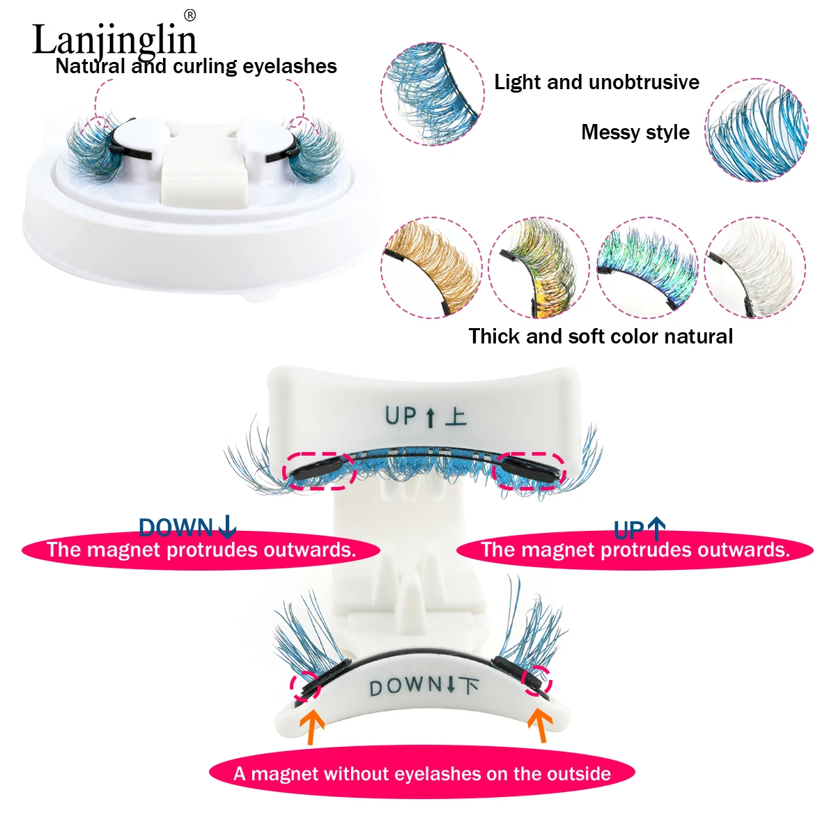 1 paire de cils magnétiques colorés réutilisables, magnétiques, longue durée, sans colle nécessaire, avec pince à épiler, maquillage