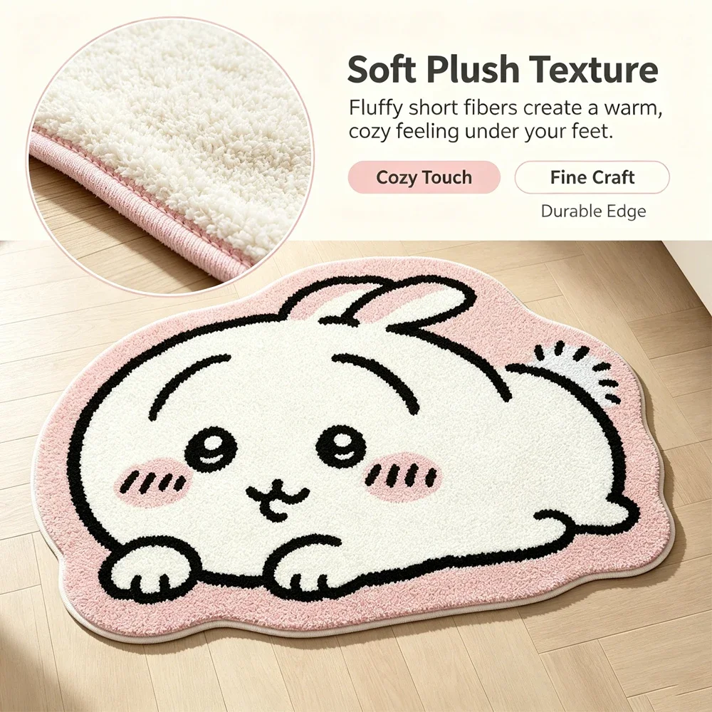 치이카와 바닥매트 Chiikawa Cartoon Rug Anime Hachiware Usagi Plush Floor Mat Bathroom Non-Slip Carpet Cushion Soft Living Room Decor